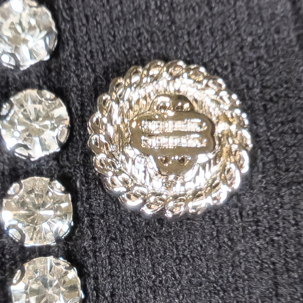 LIV Milano Embellished Diamond Cardigan Sweater Black Button-Down Ribbed Knit - Picture 7 of 9